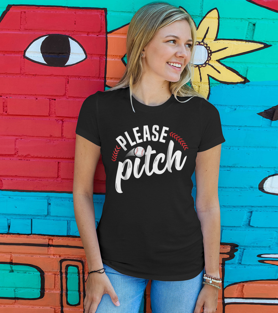 Please Pitch Baseball Funny Adult Humor Mom Pun90 T-Shirt