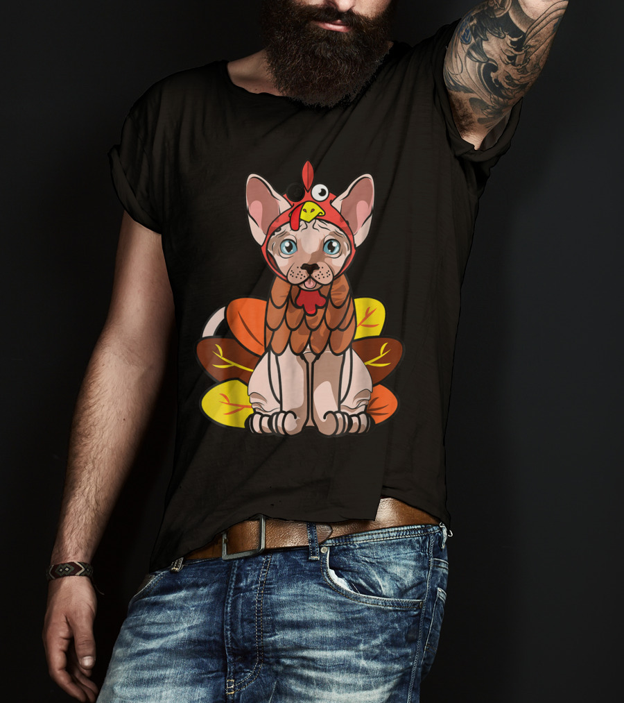 Thanksgiving Turkey Costume Sphynx Cat For Cat Mom Owner T-Shirt
