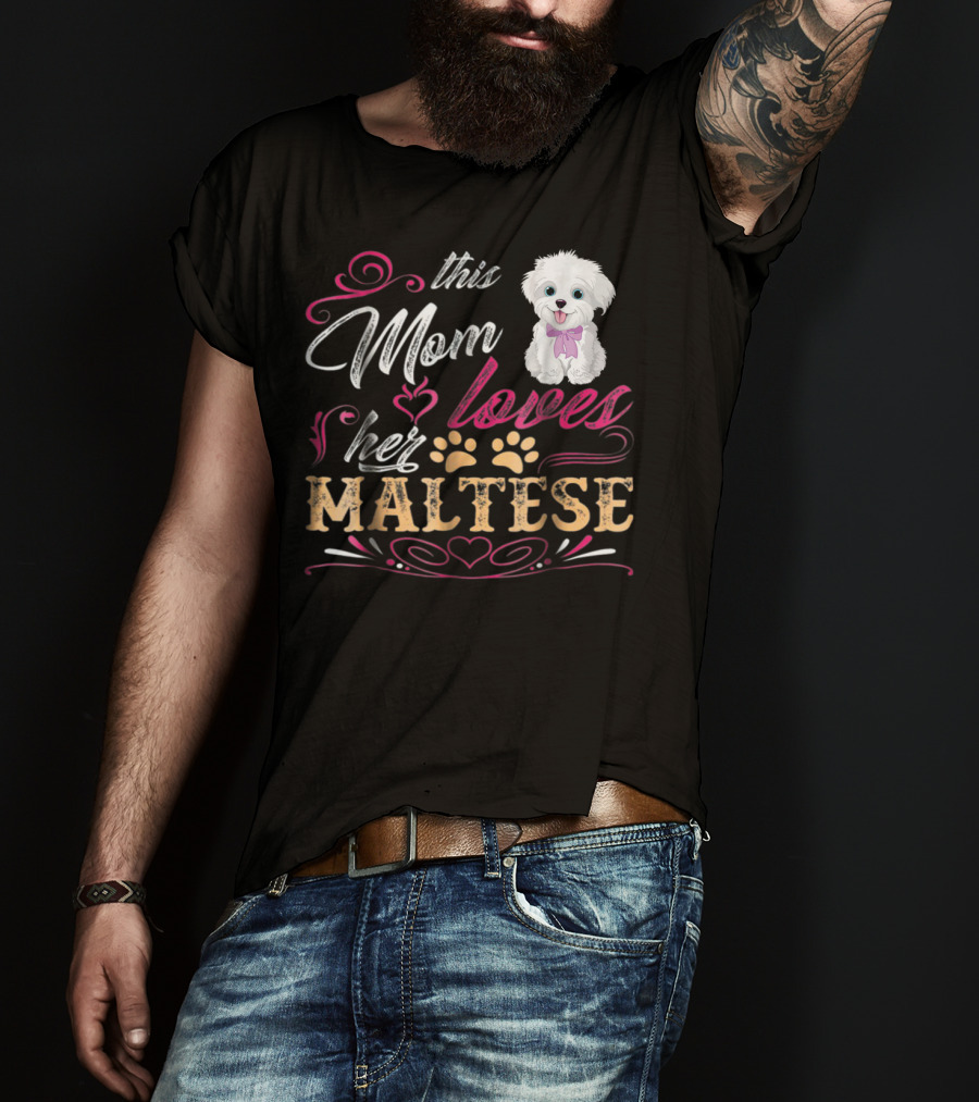 This Mom Loves Her Maltese Dog With Paw Prints And Heart T-Shirt