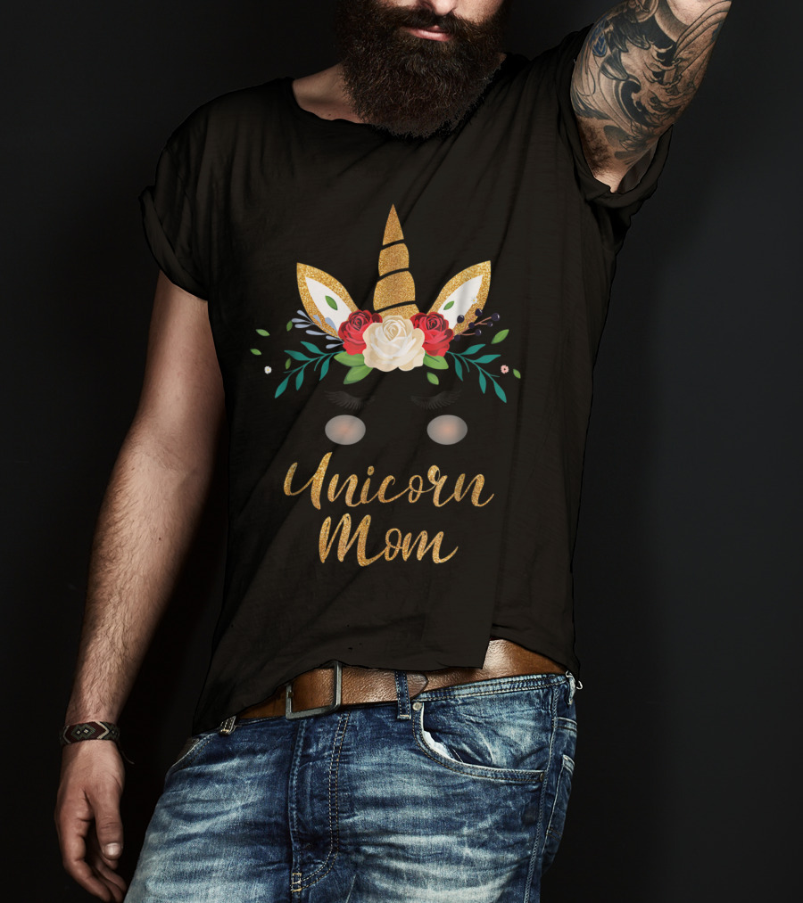Unicorn Mom Gold Glitter Floral T-Shirt