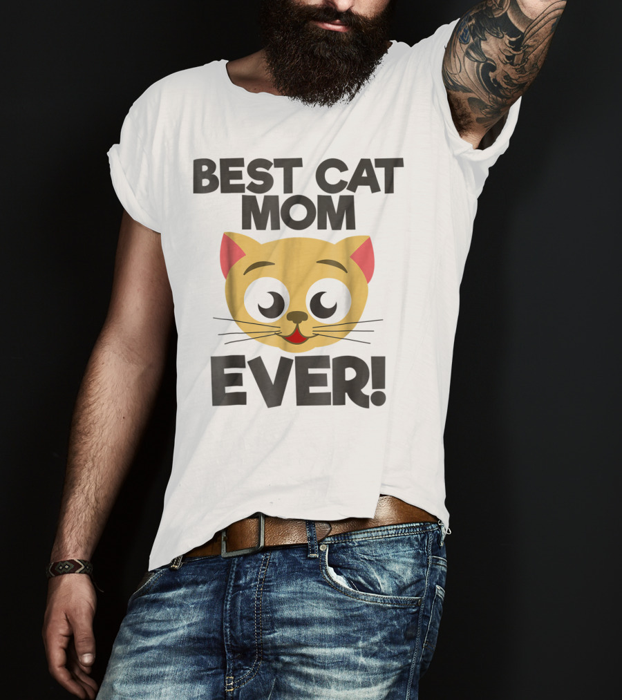 Best Cat Mom Ever Cute Cartoon Cat Face T-Shirt