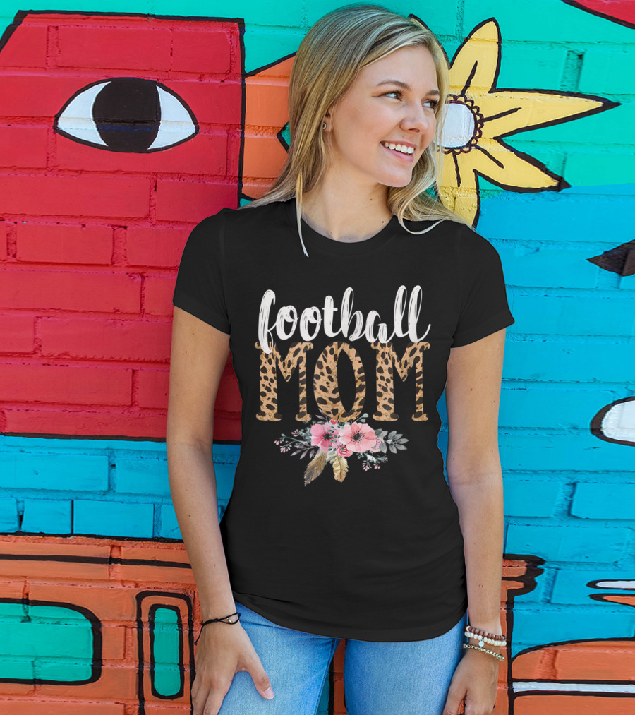 Football Mom Boho Leopard Floral T-Shirt