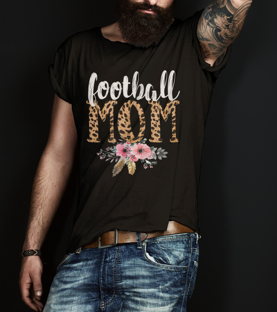 Football Mom Boho Leopard Floral T-Shirt