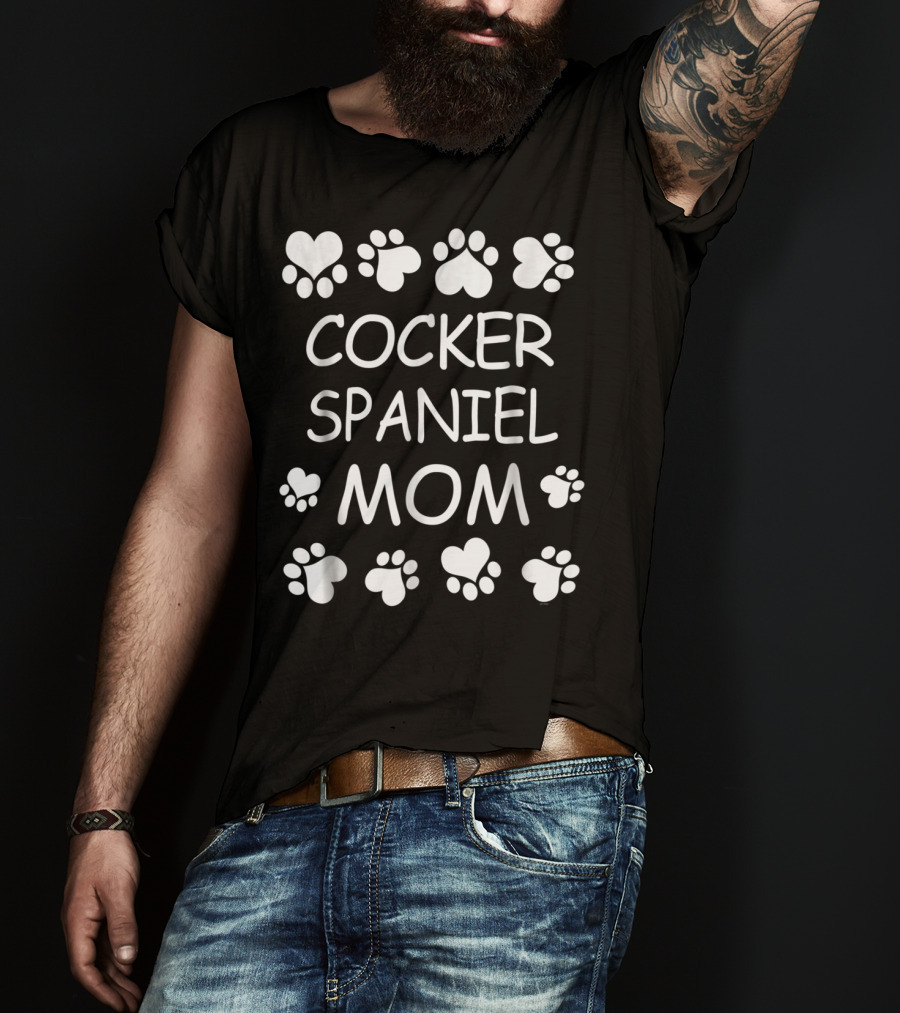 Cocker Spaniel Mom Lover With Paw Heart Motif For Christmas Birthday T-Shirt