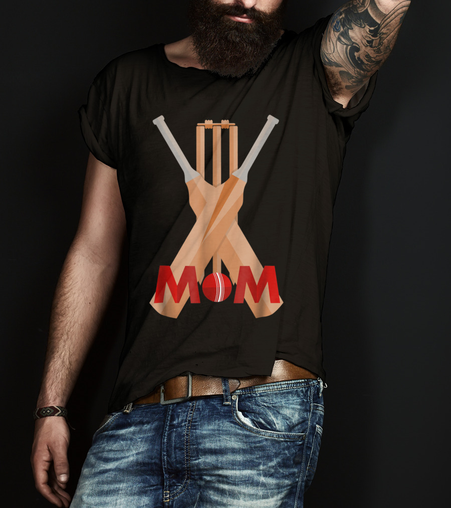 Cricket Mom Stumps Bats Red Ball T-Shirt