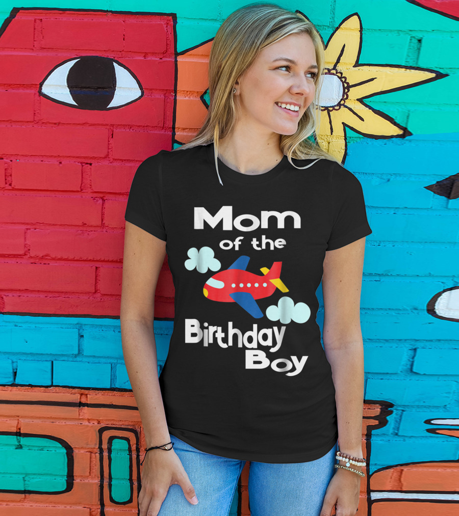 Mom Of The Birthday Boy Airplane Clouds T-Shirt