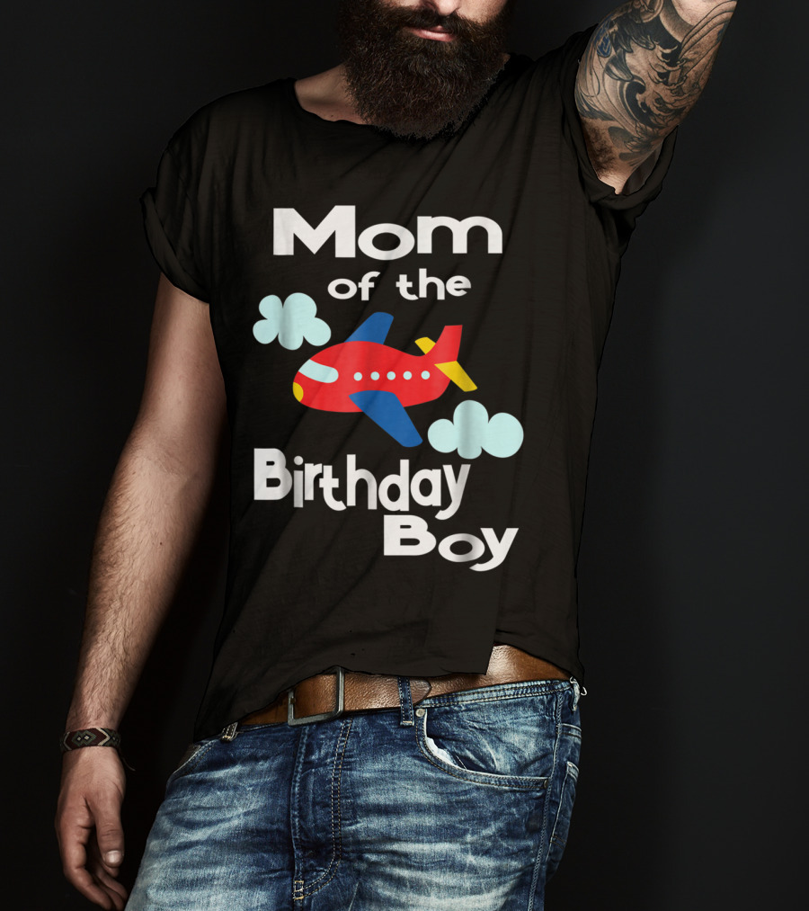 Mom Of The Birthday Boy Airplane Clouds T-Shirt
