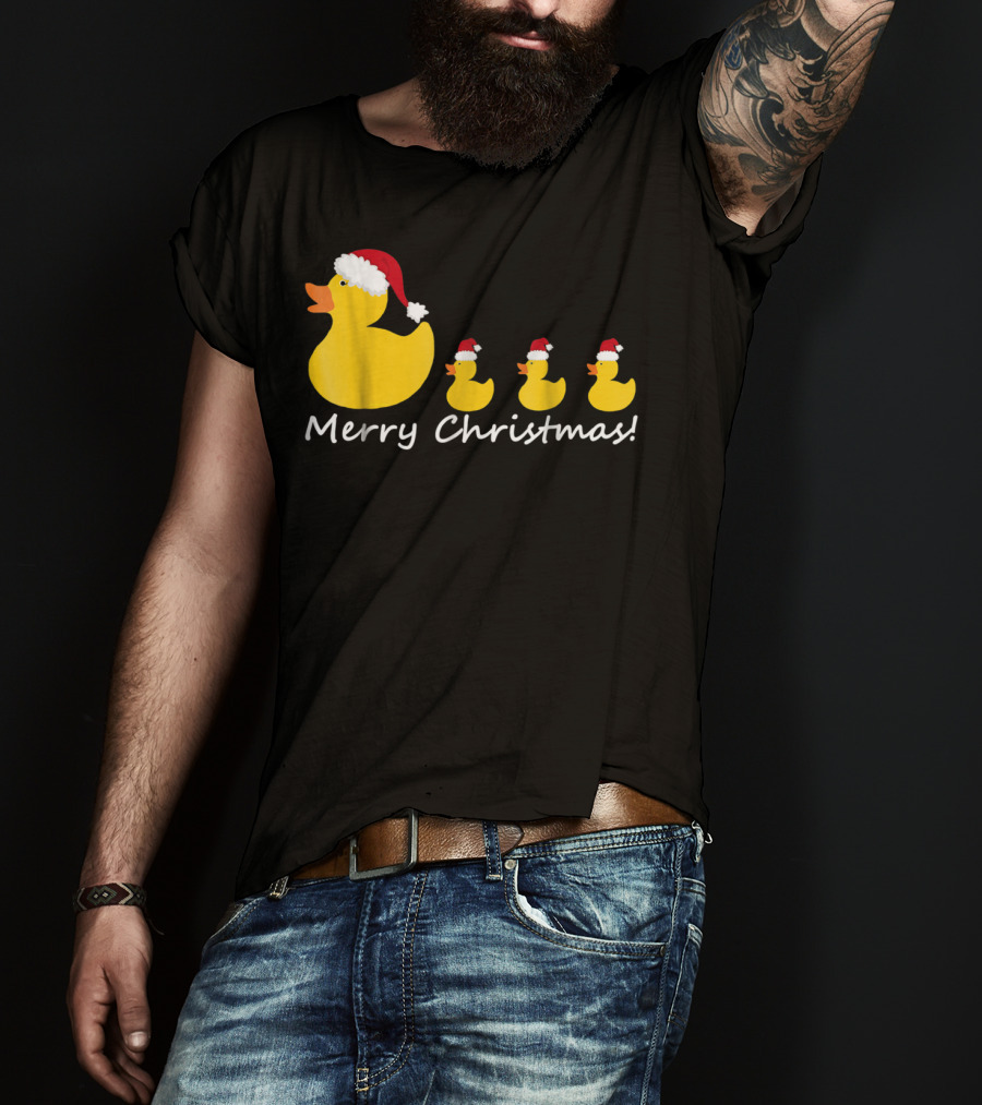 Merry Christmas Rubber Duck Family Santa Hat Mom Of Three T-Shirt