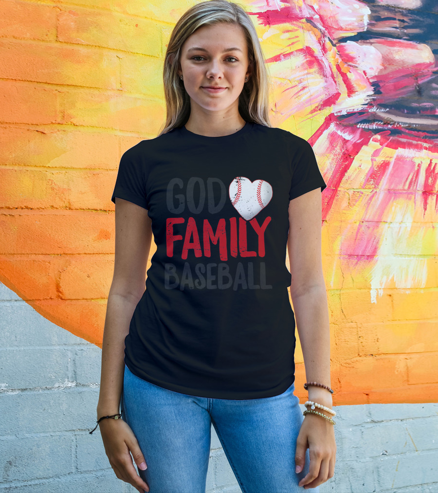 God Family Baseball Mom Mother Dad Father Coach27 Heart Baseball T-Shirt