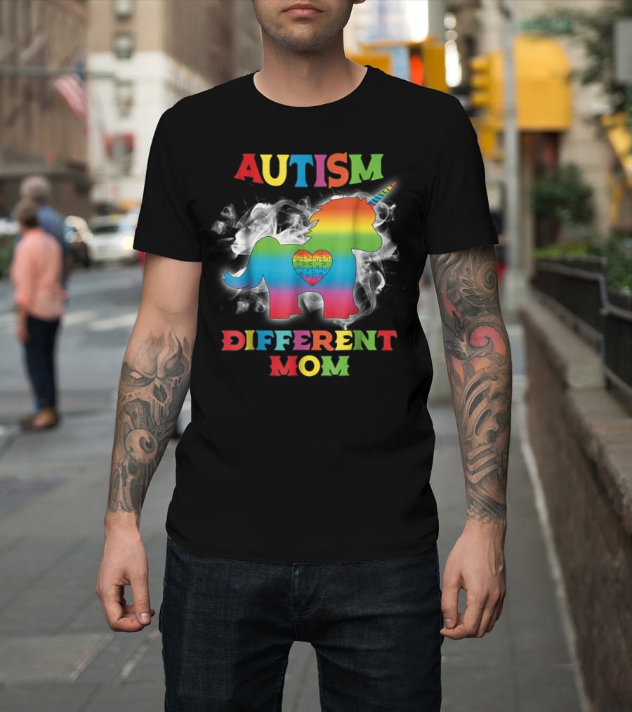 Autism Different Mom Rainbow Puzzle Heart Unicorn T-Shirt
