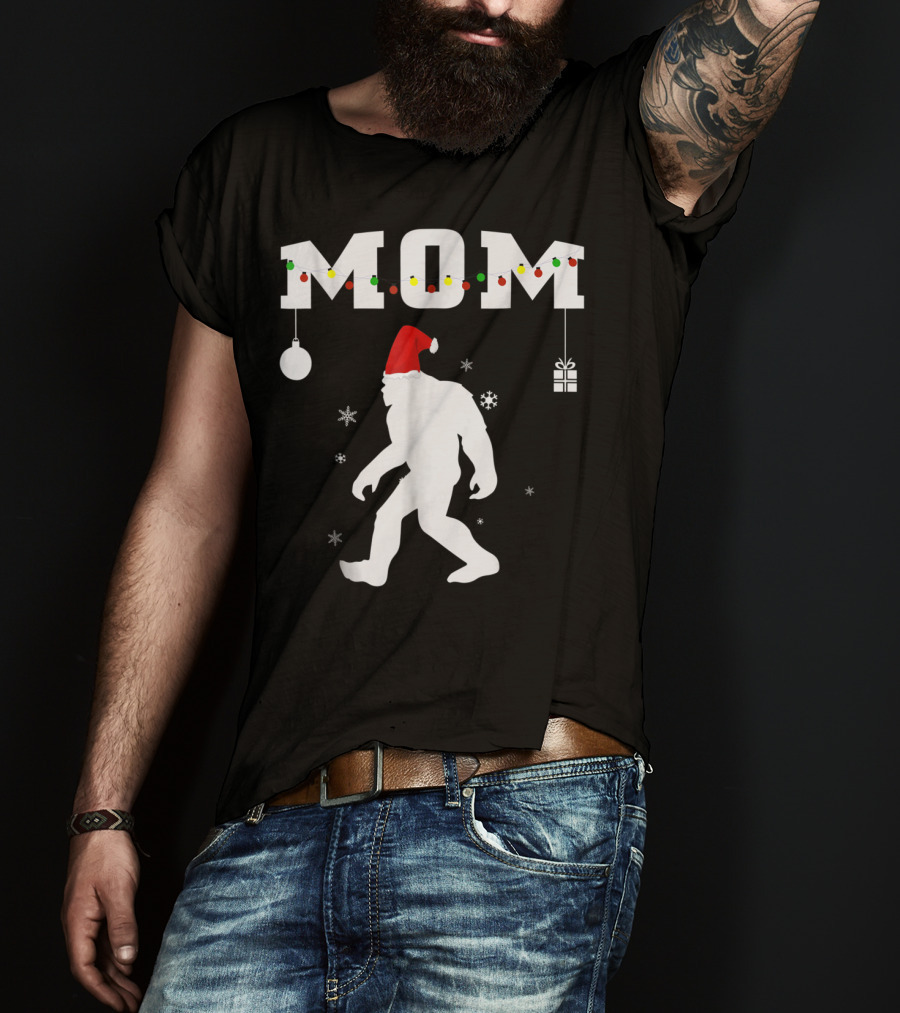Bigfoot Mom Christmas Santa Hat Ornament Snowflakes Gift T-Shirt