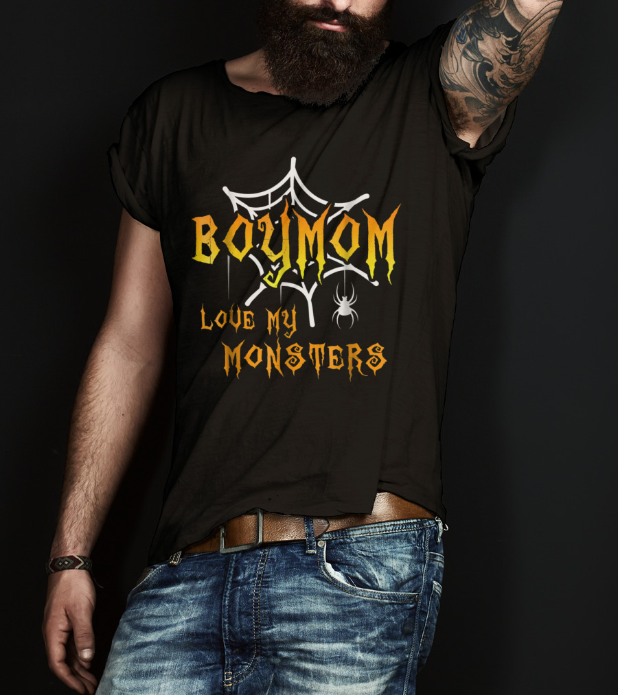 BOY MOM Love My Monsters With Spider Web And Spider T-Shirt