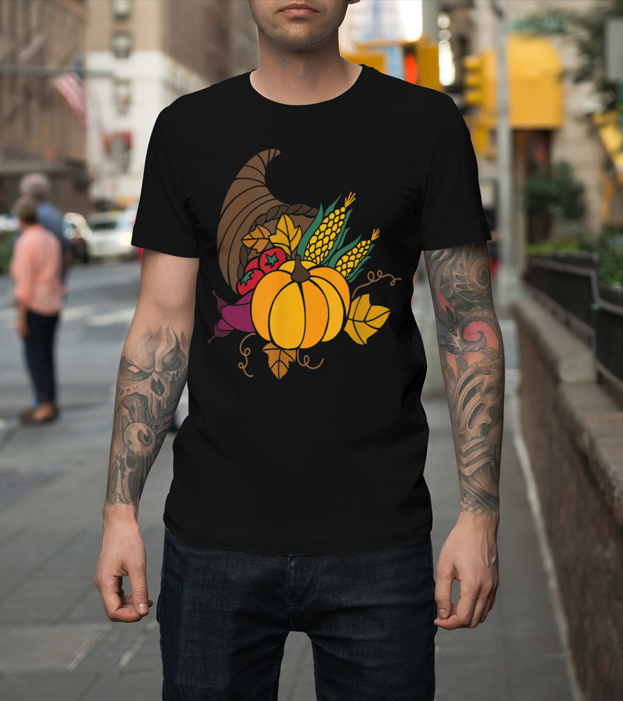 Cornucopia Autumn Harvest Thanksgiving Pumpkin Teacher Mom43 T-Shirt