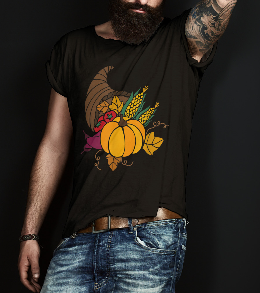 Cornucopia Autumn Harvest Thanksgiving Pumpkin Teacher Mom43 T-Shirt