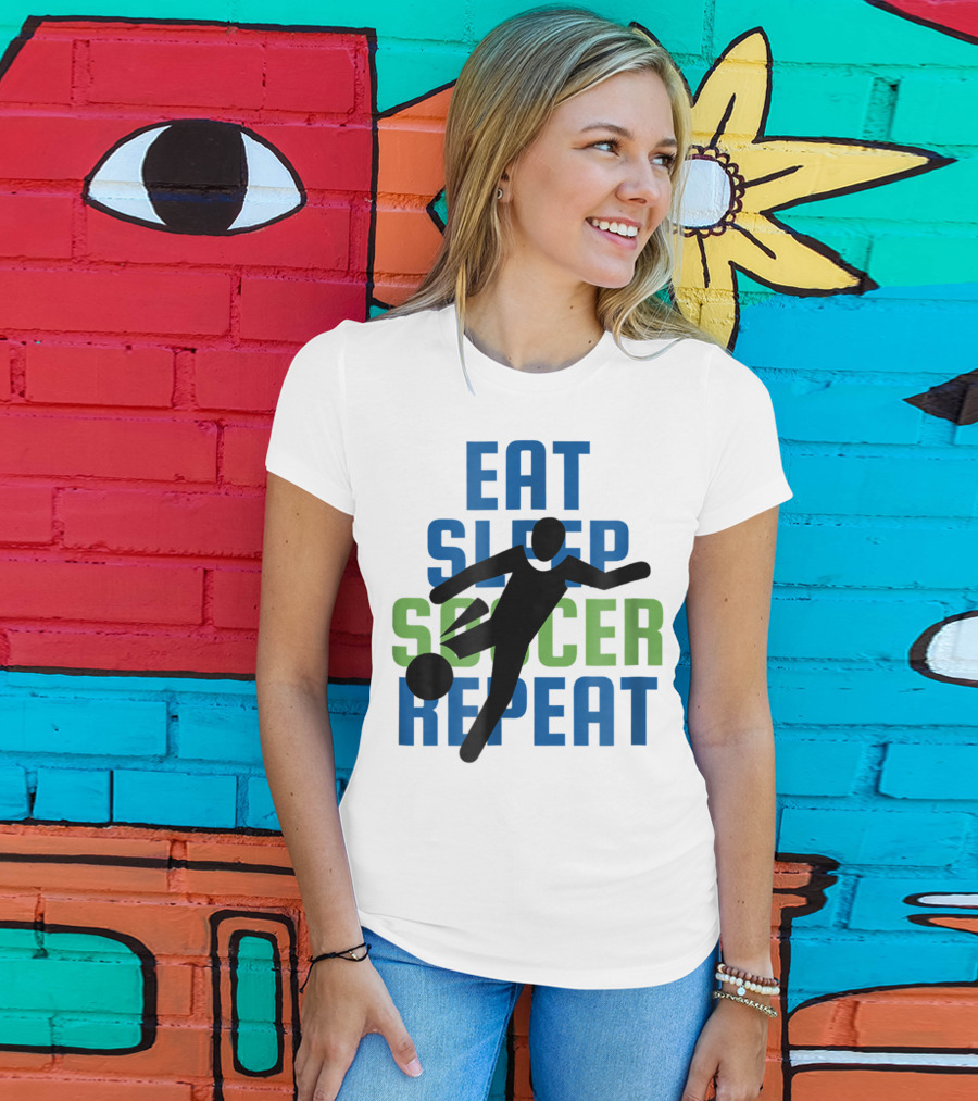 Eat Sleep Soccer Repeat Mom Girl Boy Kids Youth Soccer Player T-Shirt