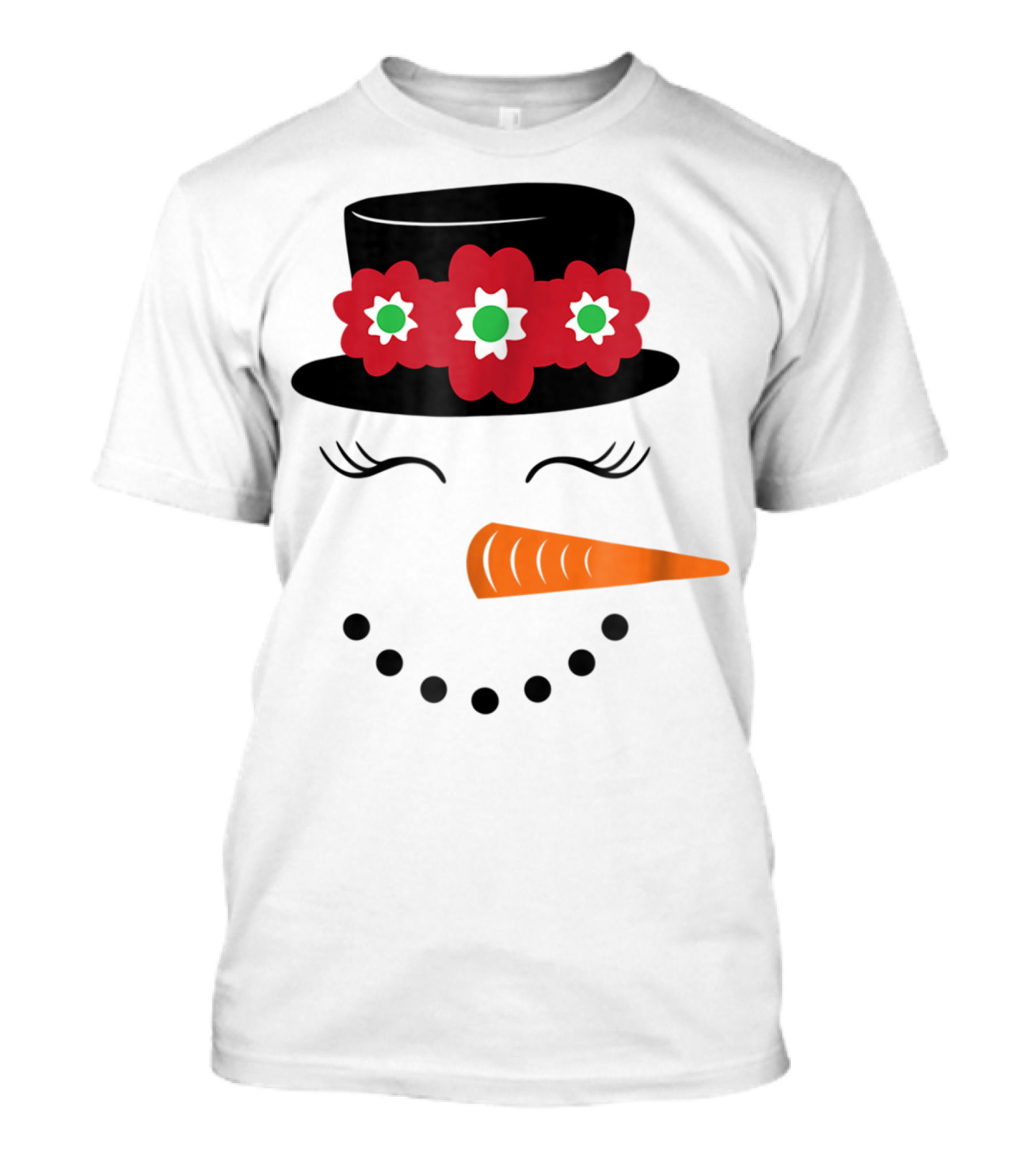Family Christmas Card Snowman Woman With Hat And Flowers Mom Girl25 T-Shirt