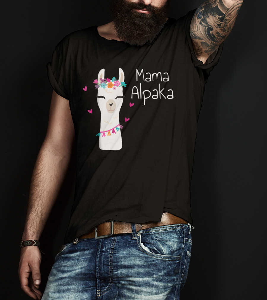 Mama Alpaka Funny Cute Floral Hearts T-Shirt