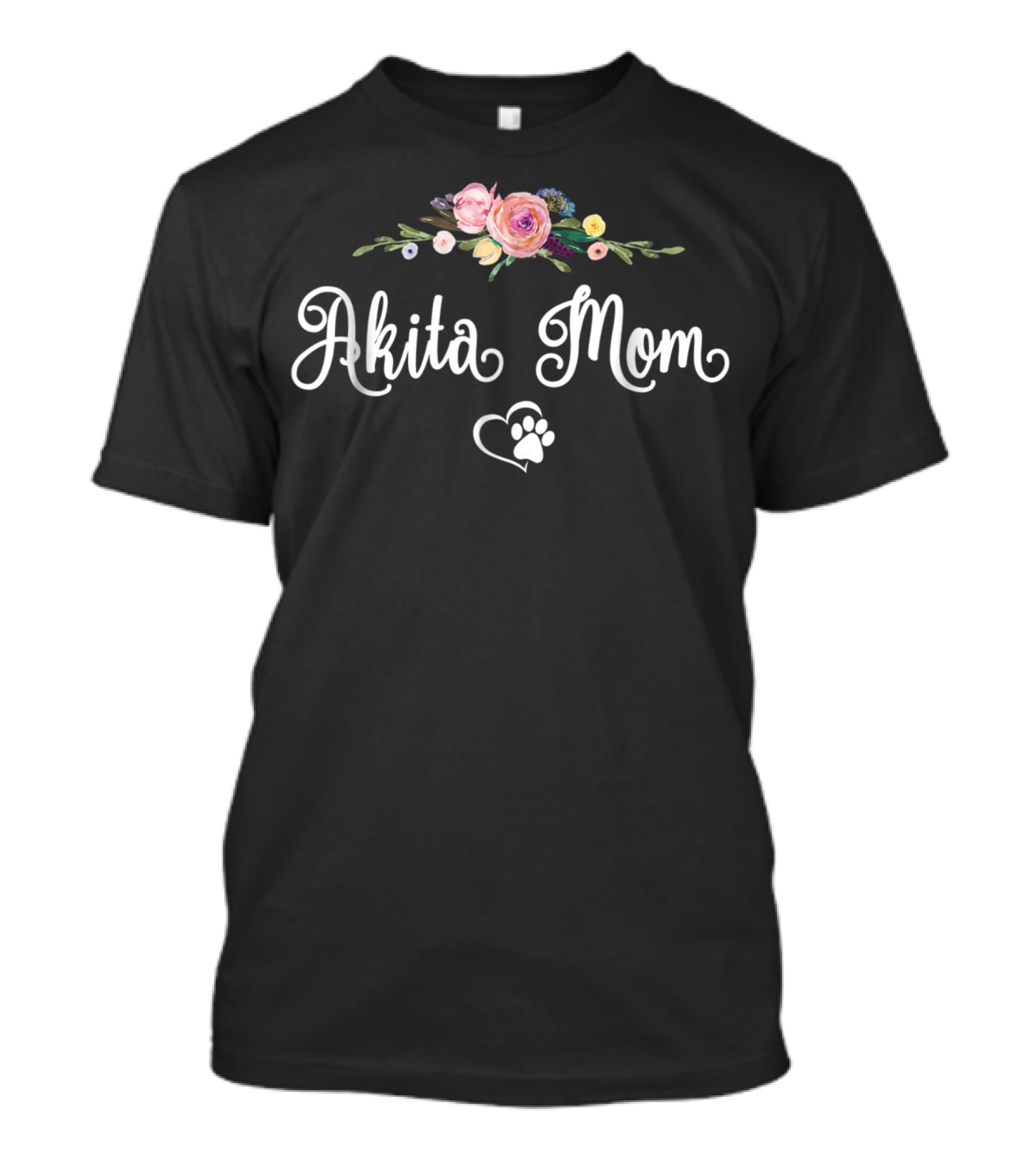 Akita Mom Floral Heart Paw T-Shirt