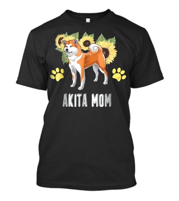 Akita Mom Sunflower With Paw Print Elements T-Shirt