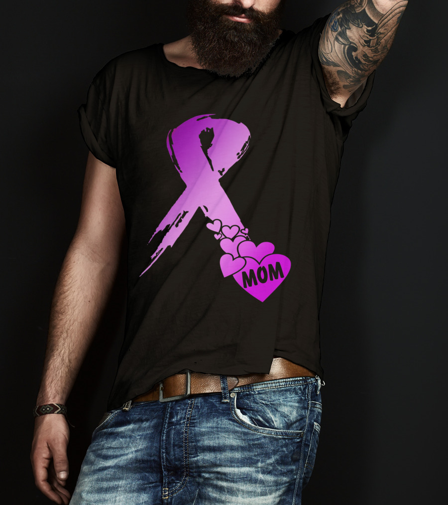 Alzheimers Awareness Mom Purple Ribbon And Hearts T-Shirt
