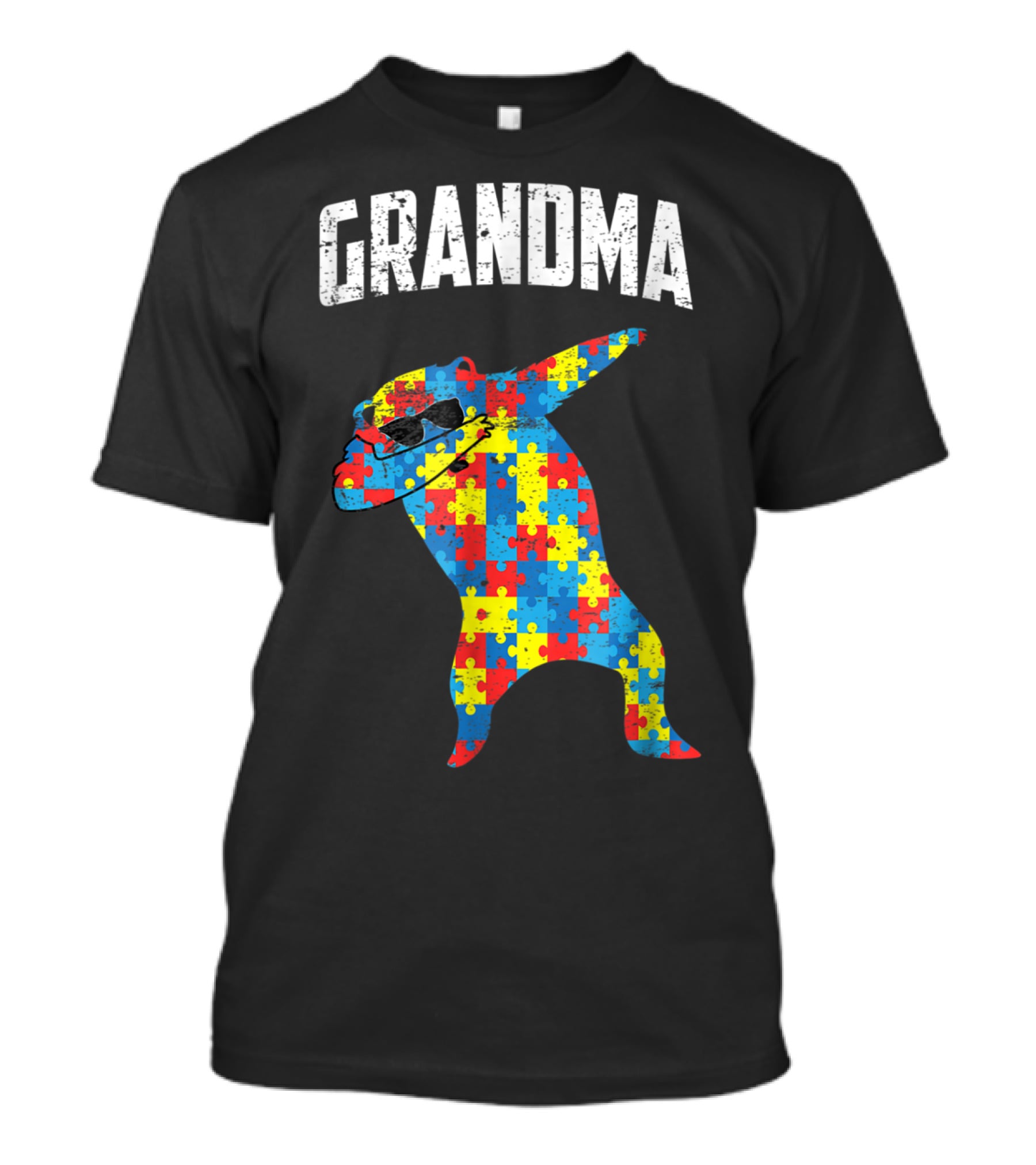 Dabbing Autism Puzzle Bear With Glasses Grandma T-Shirt