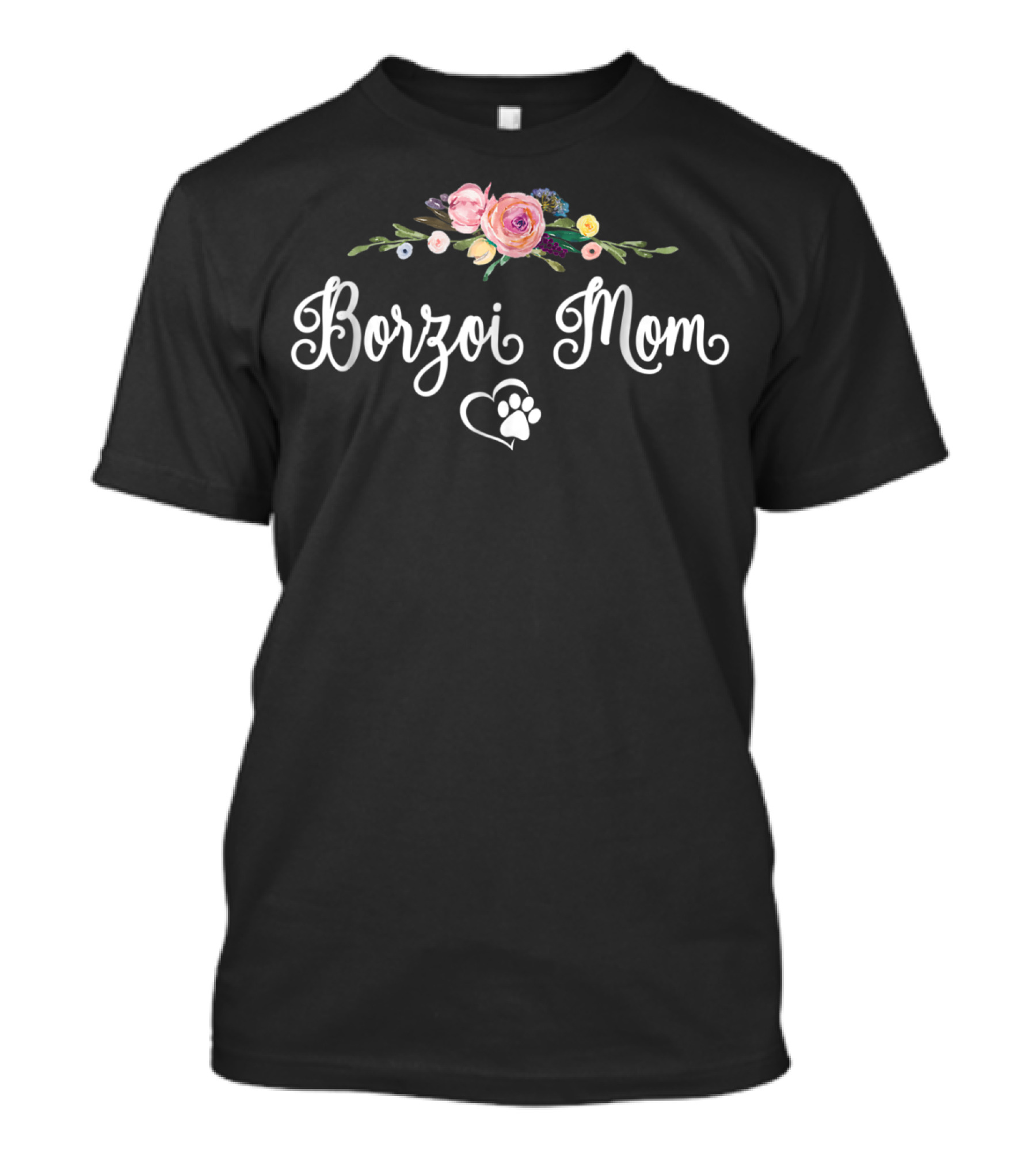 Borzoi Mom Floral Heart Paw Prints T-Shirt