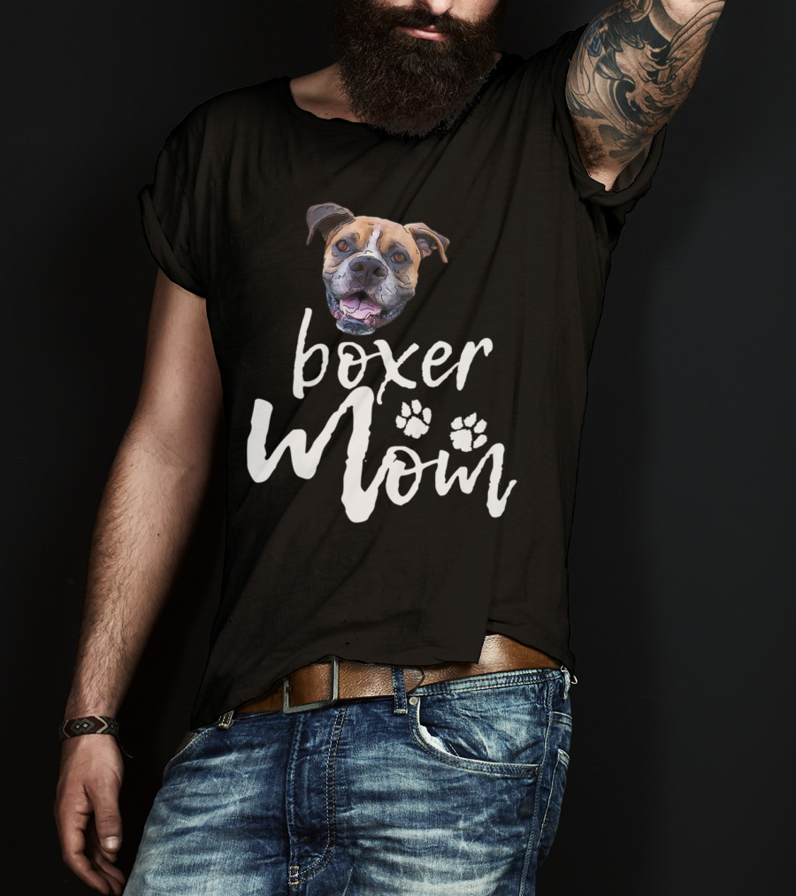 Boxer Mom Cute Dog Face Paw Prints T-Shirt
