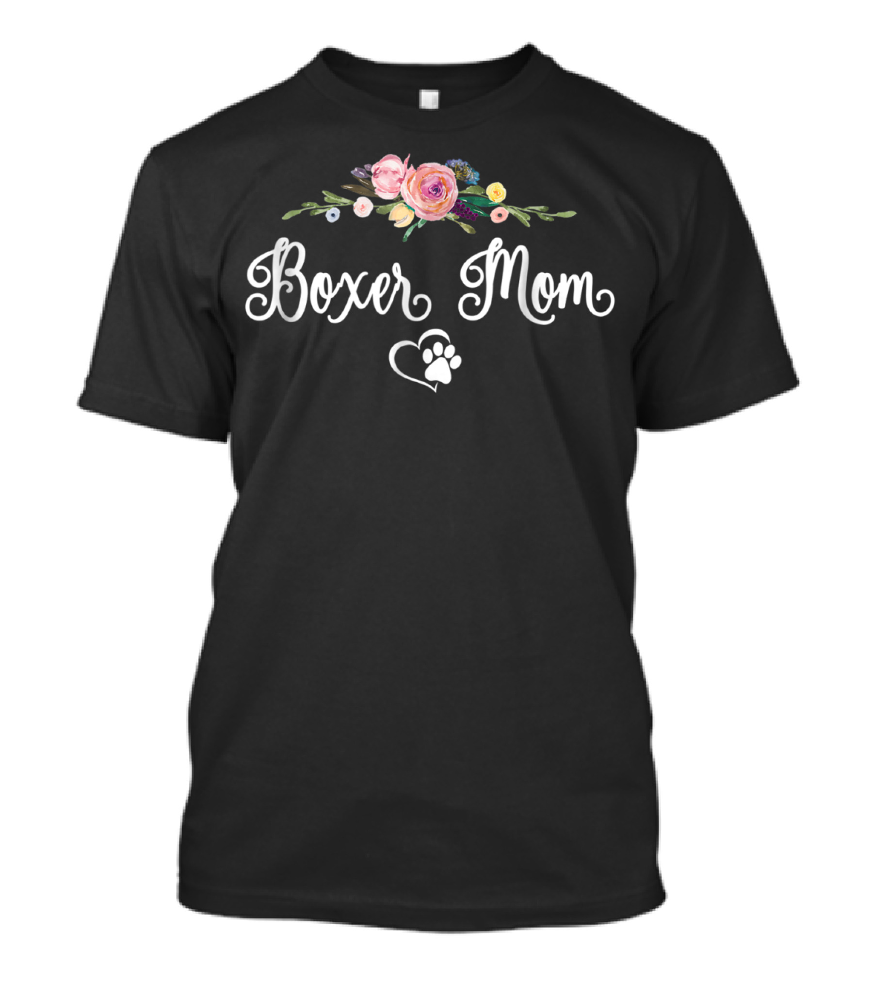 Boxer Mom Floral Paw Heart T-Shirt