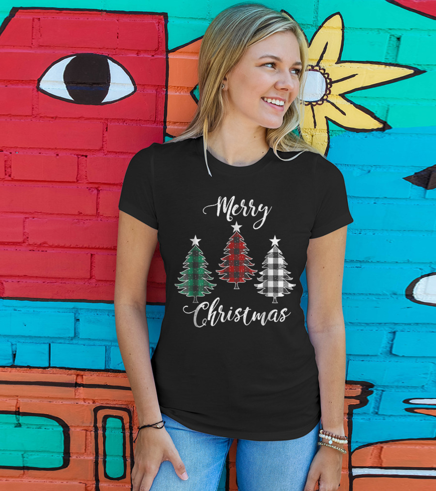 Merry Christmas Buffalo Plaid Trees Dad And Kids T-Shirt