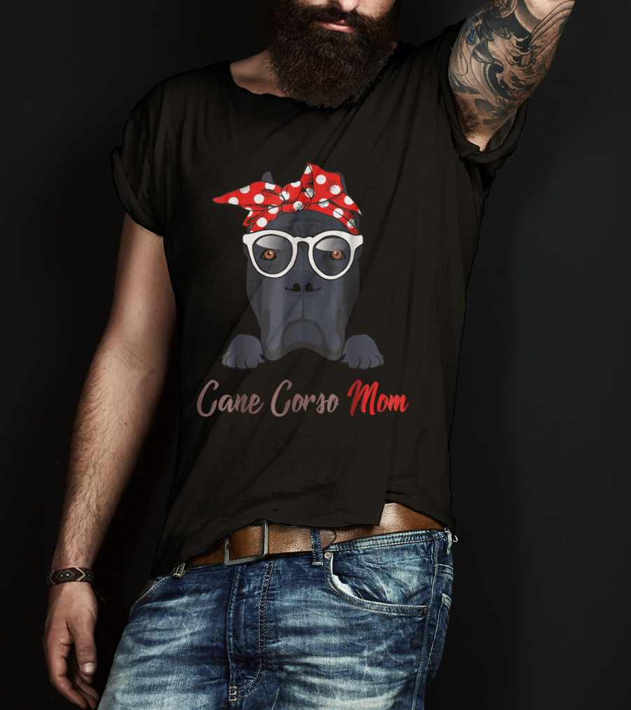 Cane Corso Mom Polka Dot Red Bandana Glasses T-Shirt