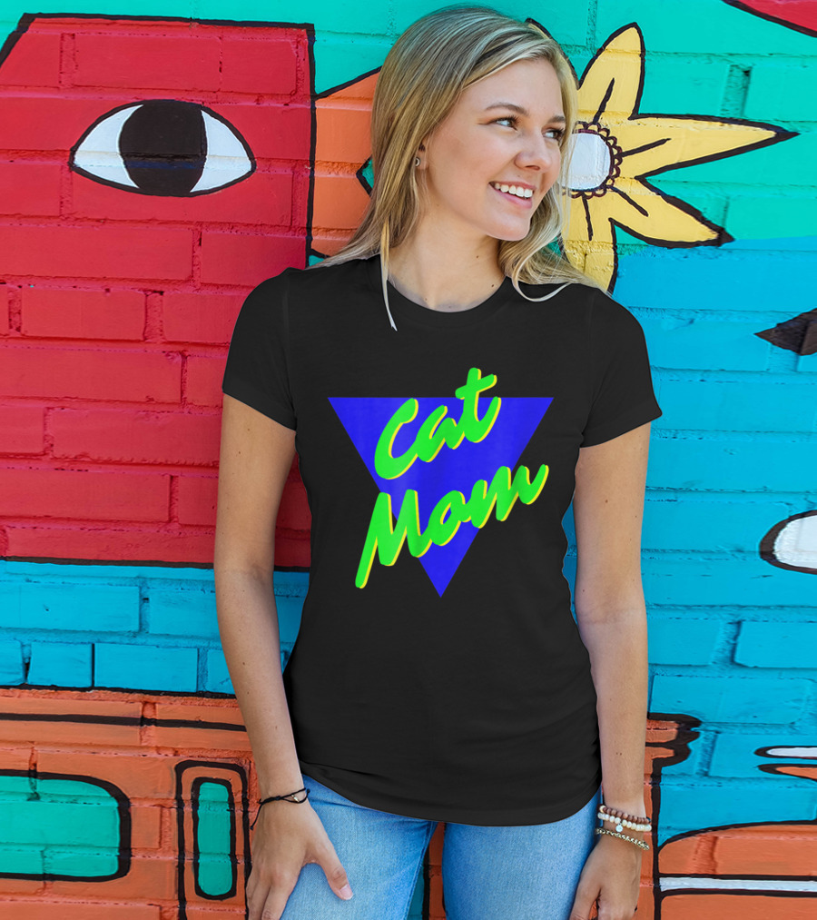 Cat Mom 80s Neon Triangle T-Shirt