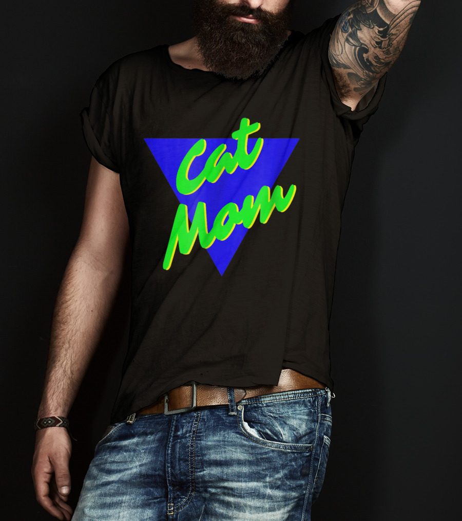 Cat Mom 80s Neon Triangle T-Shirt
