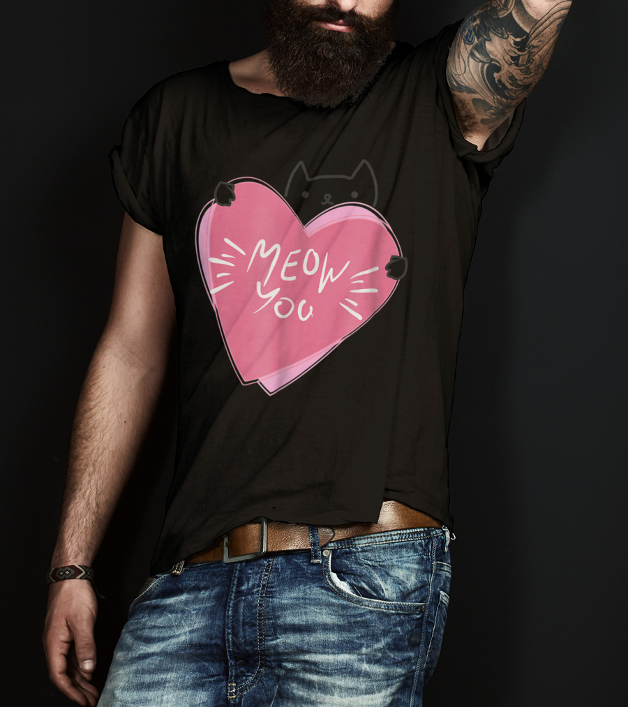 Cat Mom Meow You Cute Pink Heart Love Cat T-Shirt