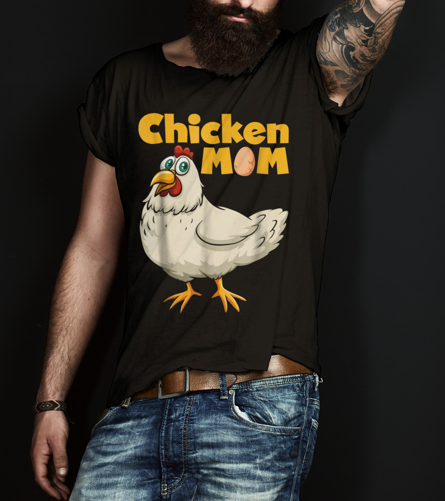 Chicken Mom Cute Cartoon Hen With Egg Lettering T-Shirt