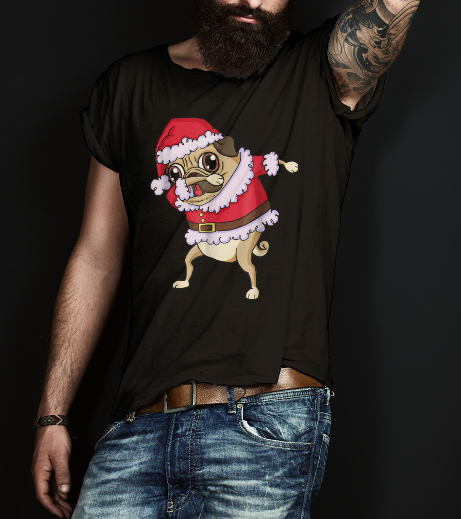 Christmas Pug Dabbing In Santa T-Shirt