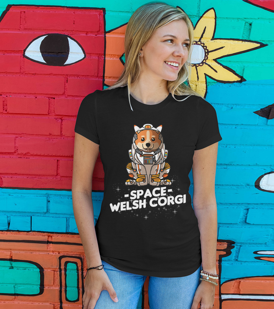 Space Welsh Corgi Christmas Suit Dog T-Shirt