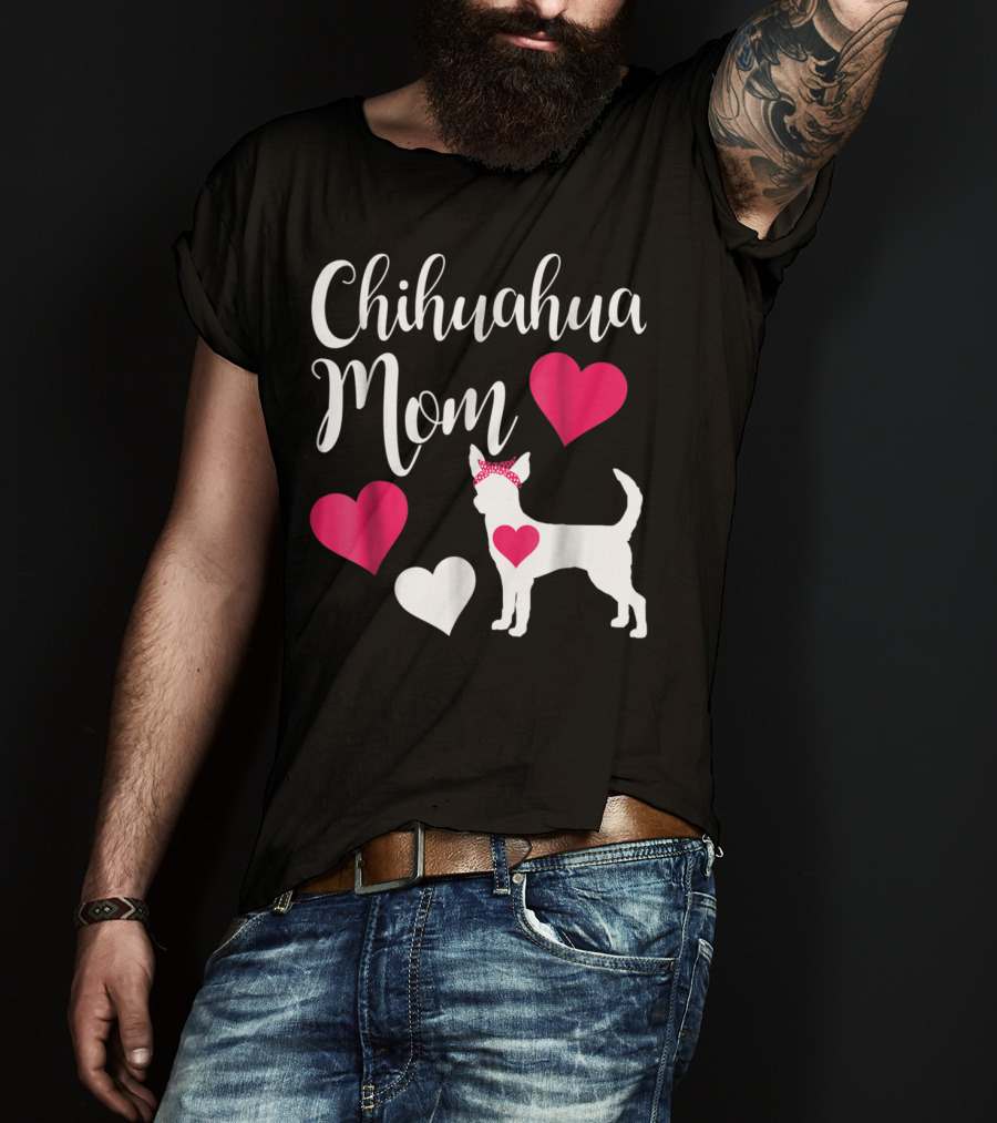 Chihuahua Mom Heart Love Bow Chihuahua Owner T-Shirt