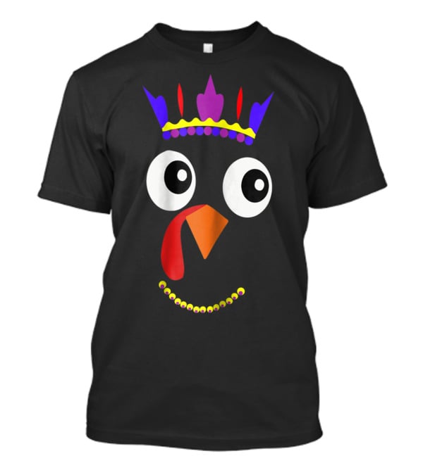 Cute Little Turkey Funny Thanksgiving Mom With Crown And Necklace T-Shirt
