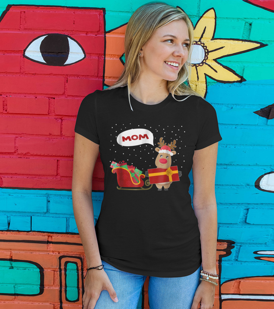 Mom Reindeer With Christmas Gifts And Sleigh T-Shirt