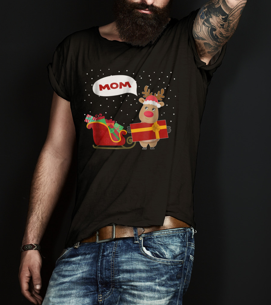 Mom Reindeer With Christmas Gifts And Sleigh T-Shirt