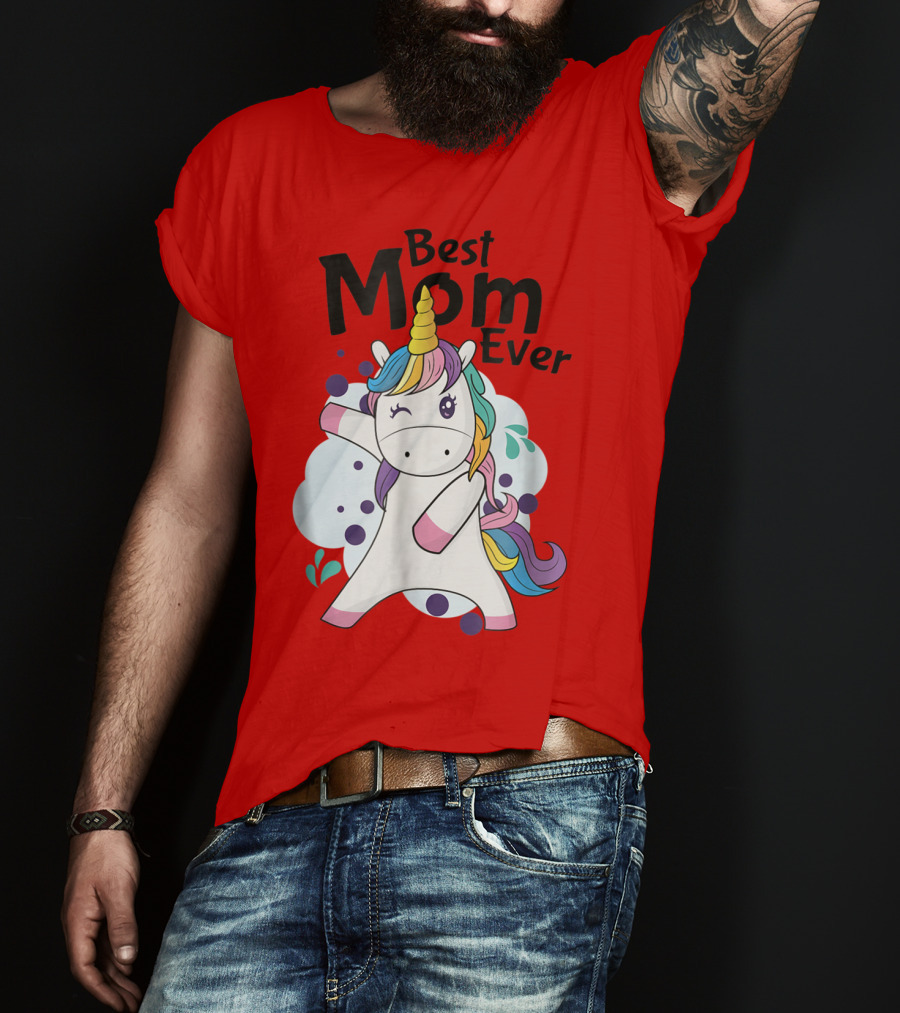 Best Mom Ever Cute Rainbow Unicorn Birthday T-Shirt
