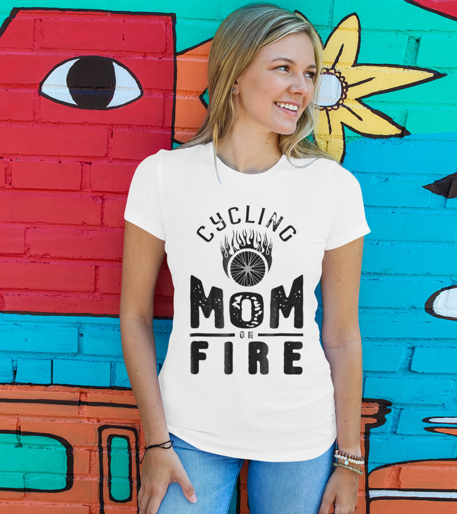 Cycling Mom On Fire Wheel Flames Sports Fan T-Shirt