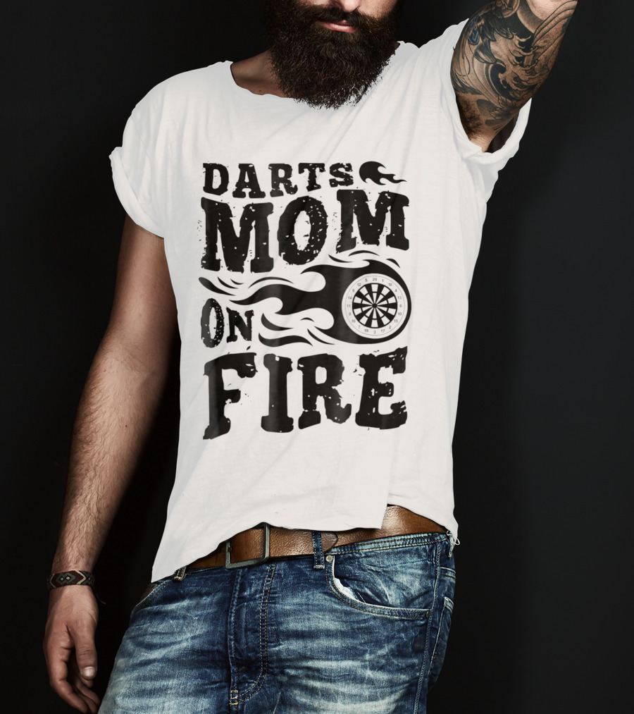 Darts Mom On Fire Ladies Sport Fan Dartboard Flame T-Shirt
