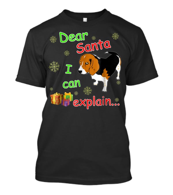 Dear Santa I Can Explain Beagle Christmas Snowflakes And Gifts T-Shirt