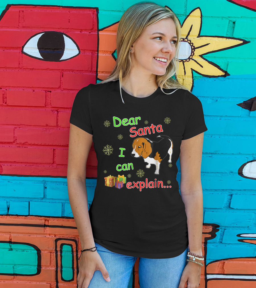 Dear Santa I Can Explain Beagle Christmas Snowflakes And Gifts T-Shirt
