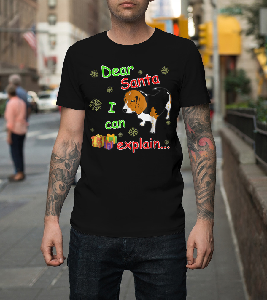 Dear Santa I Can Explain Beagle Christmas Snowflakes And Gifts T-Shirt