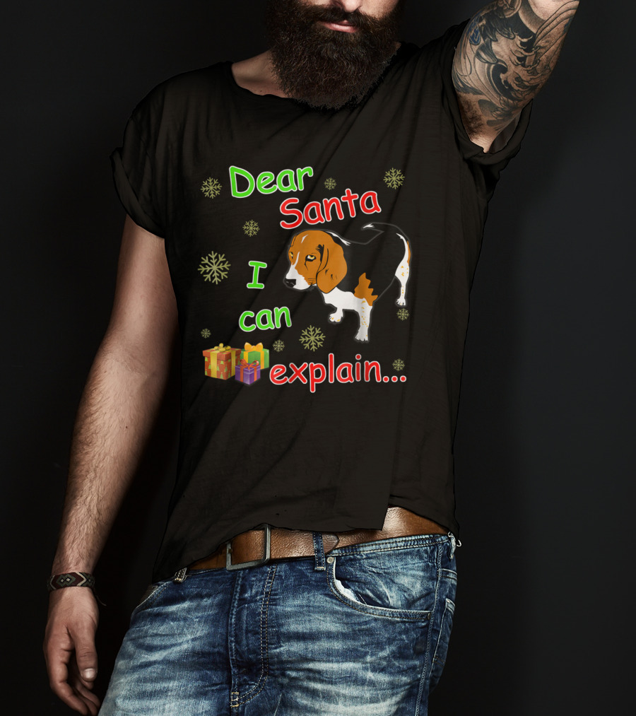 Dear Santa I Can Explain Beagle Christmas Snowflakes And Gifts T-Shirt