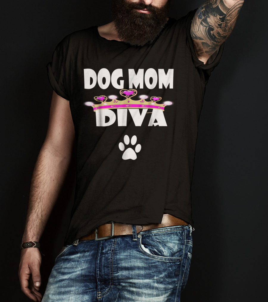 Dog Mom Diva Crown And Paw Prints T-Shirt