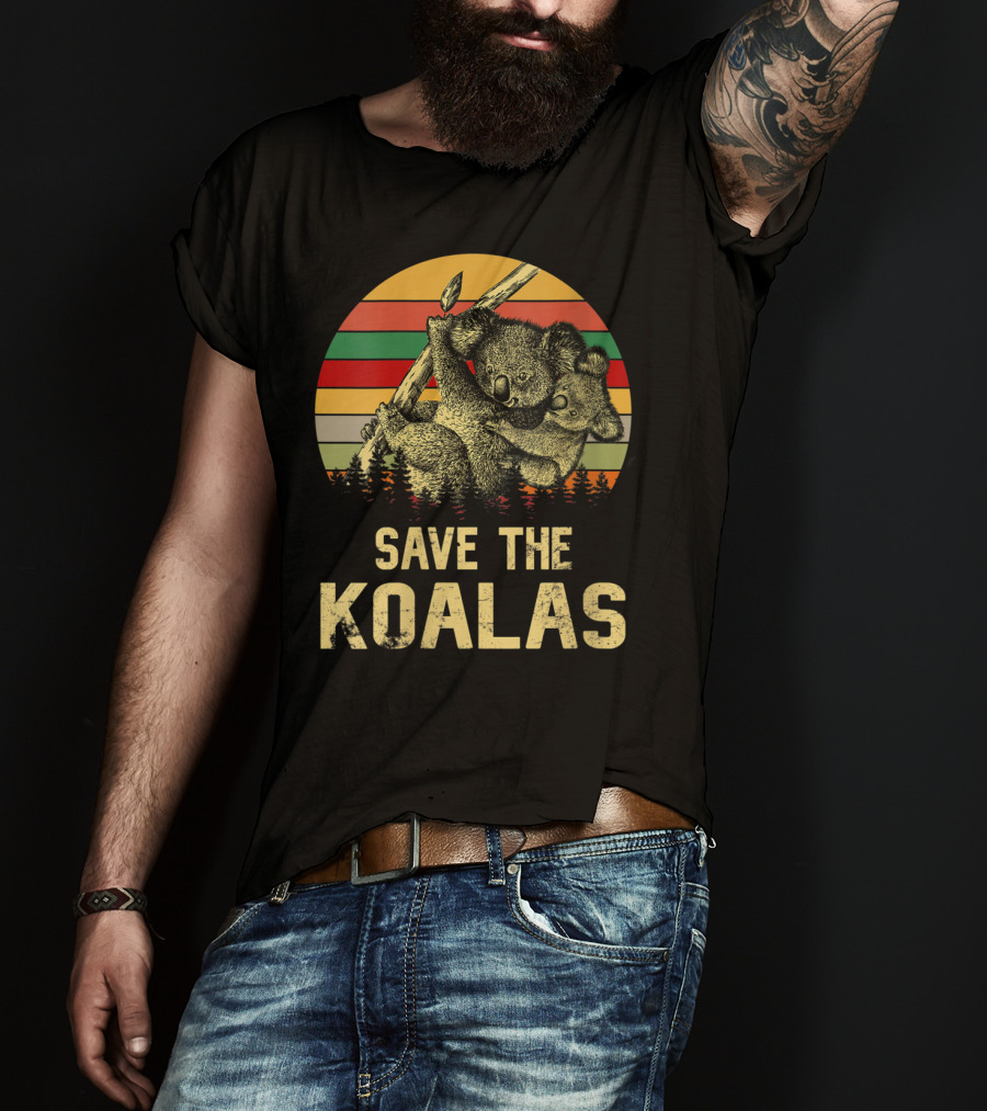 Save The Koalas Vintage Animal Sunset Stripe Forest T-Shirt