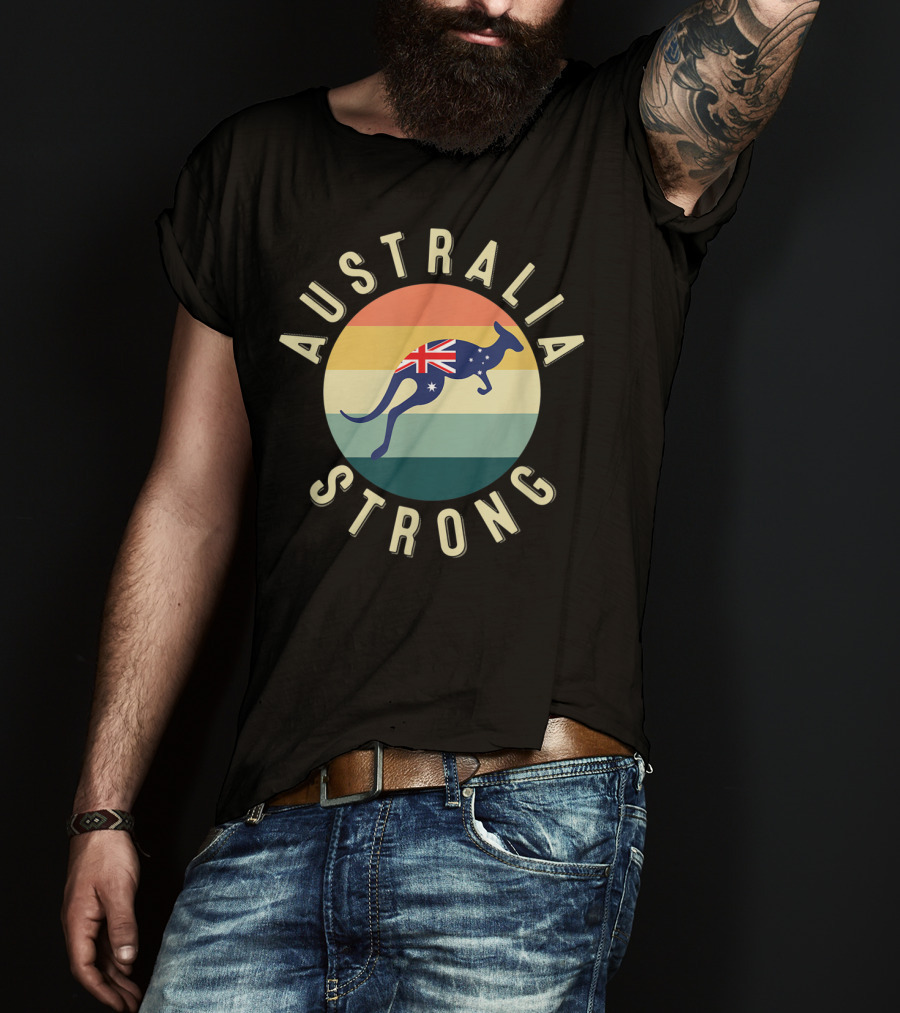 Australia Strong Kangaroo With Flag Sunset Stripes T-Shirt